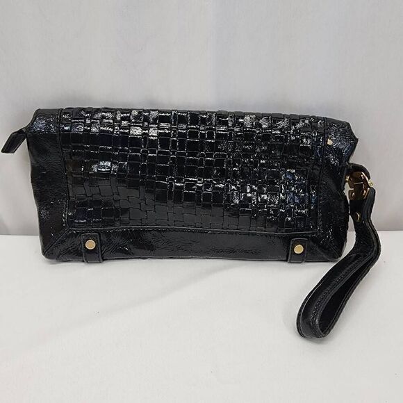 Elliott Lucca Black Woven Leather Clutch With Wrist Strap Women's Bag - Picture 2 of 11